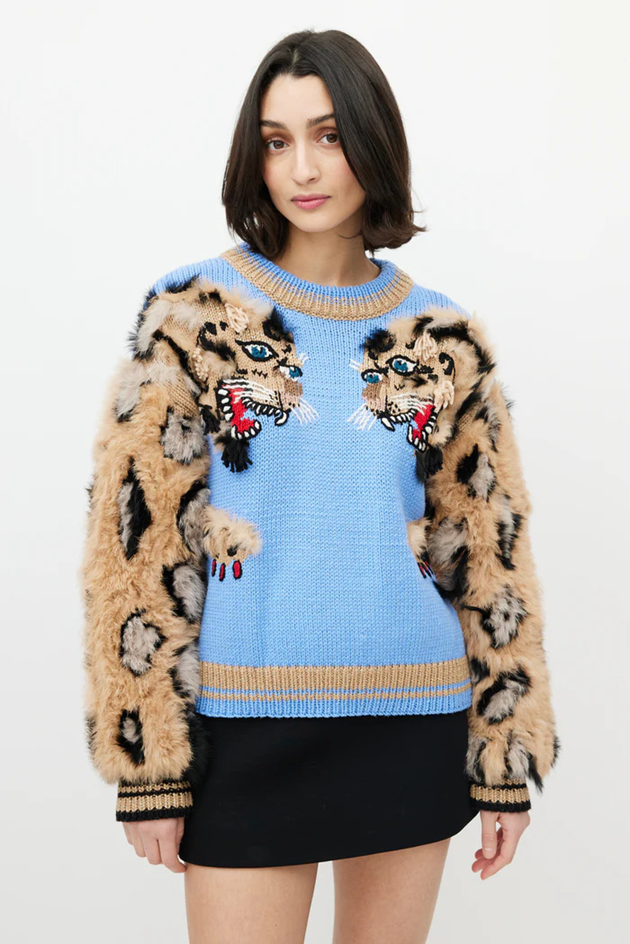 Dolce & Gabbana Tiger Embroidered Wool Fur Cardigan Sweater (IT 38) RRP $4,300